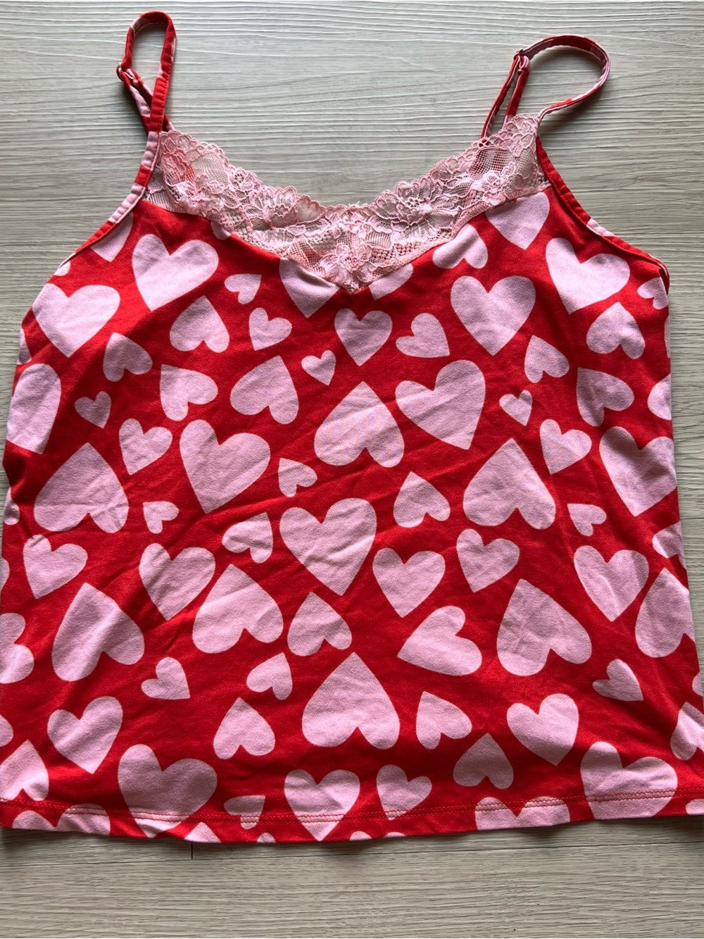 Women’s Red & Pink Heart Lace Trim Cami Top